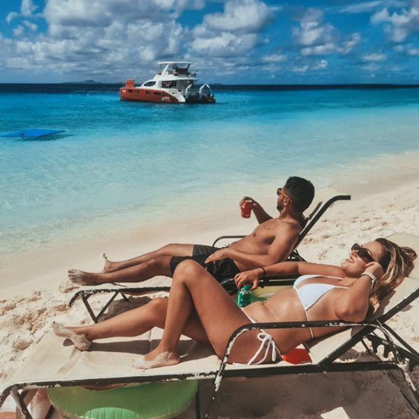 small curacao breeze luxury catamaran beach beds