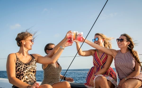 curacao catamaran sunset sail black white