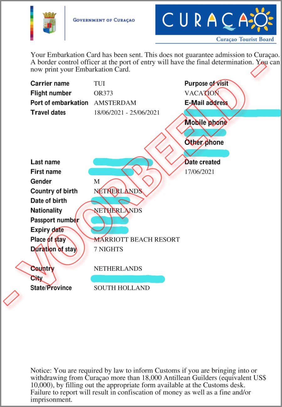 DI Card Curacao customs