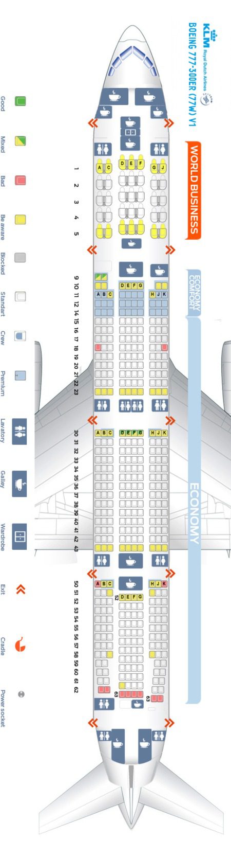 KLM 777-300 naar Curacao - stoelindeling