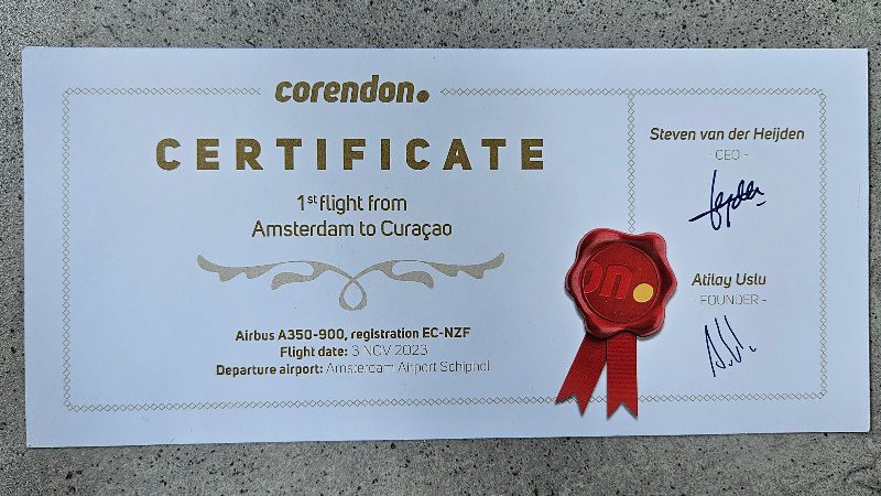 corendon 1e vlucht naar Curacao 20231103 800x450 1