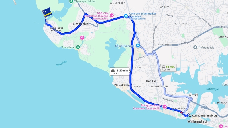 route Boca Sami Curacao strand