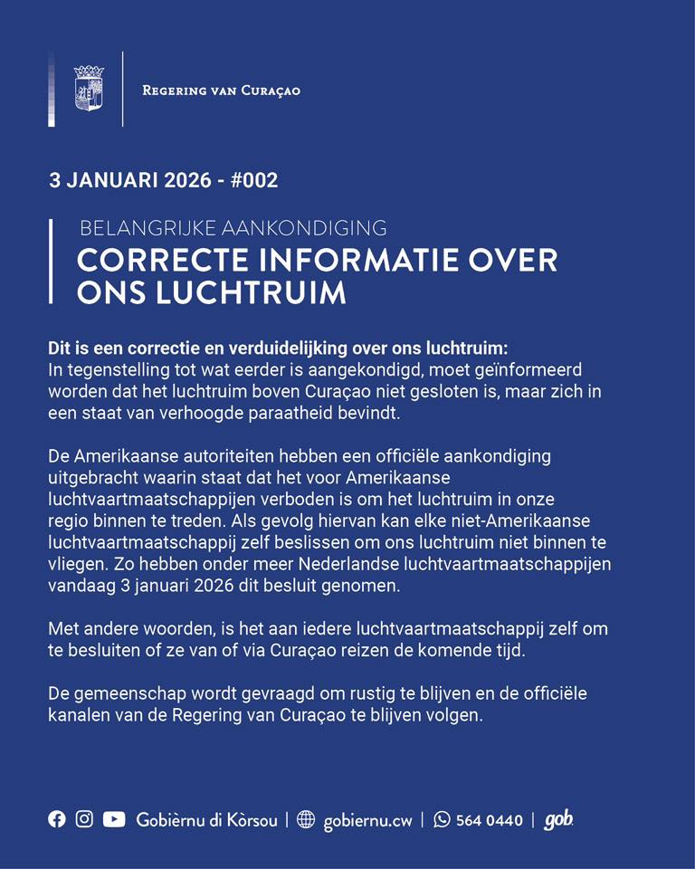 Veilig naar Curacao? 5 Gobiernu luchtruim curacao wel open