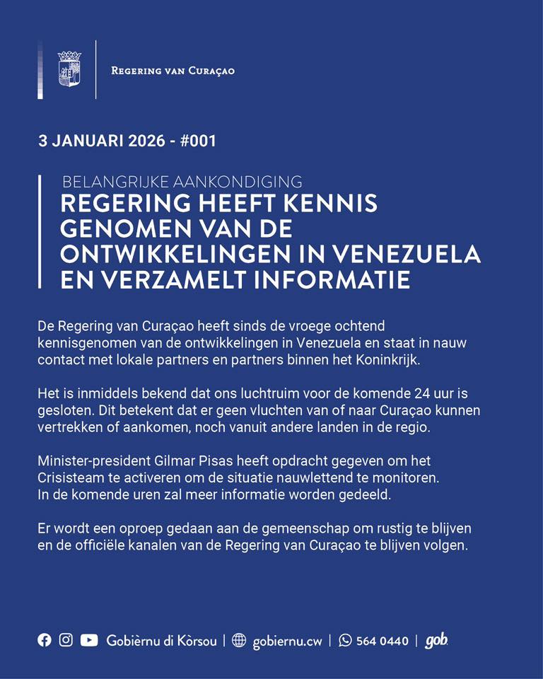 Veilig naar Curacao? 6 Gobiernu luchtruim curacao gesloten