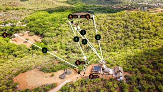 Ziplinen bij Hòfi Mango 6 Zipline curacao parcours